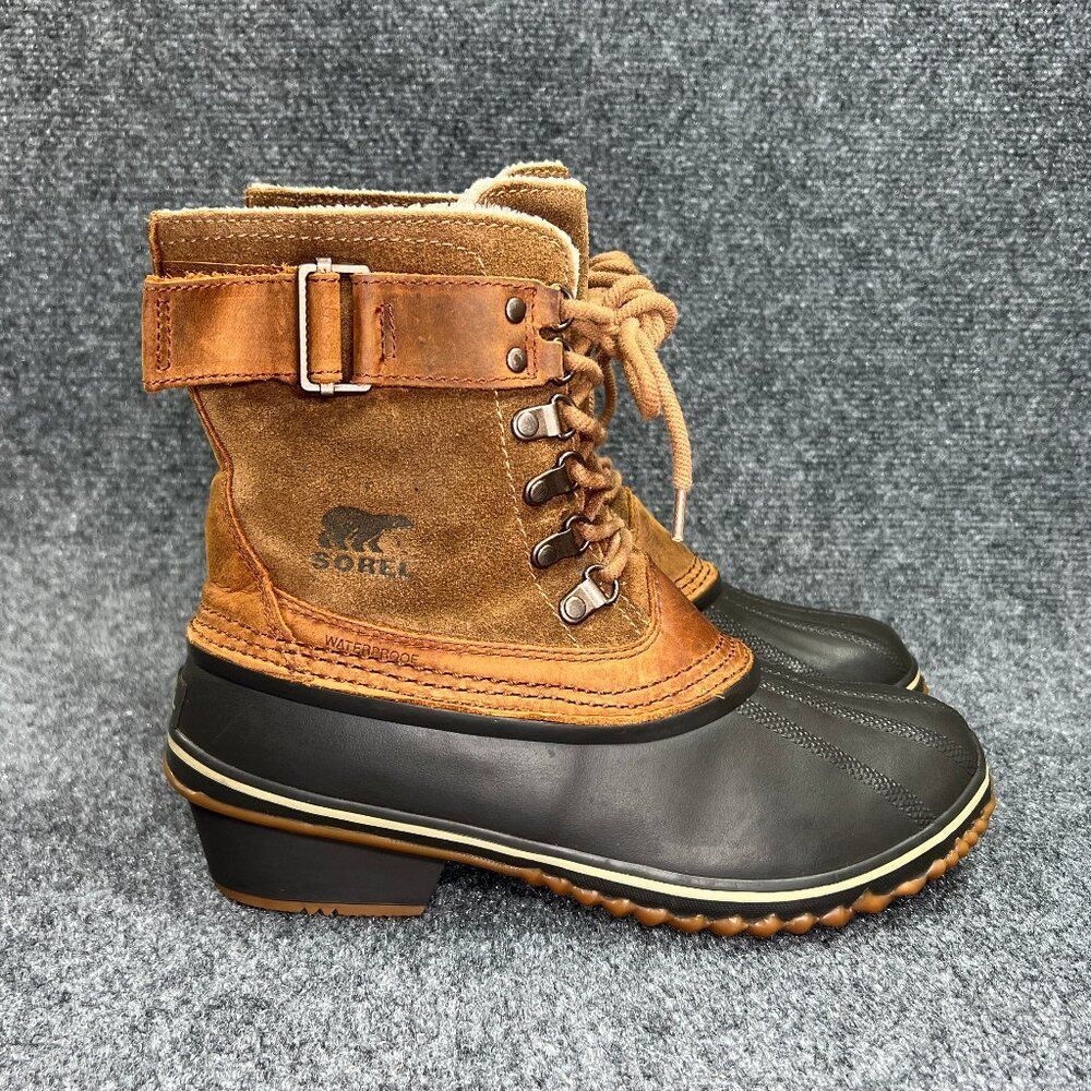 Sorel Winter Fancy Lace II Boots Women's 9 Brown Leather Insulated Waterproof
